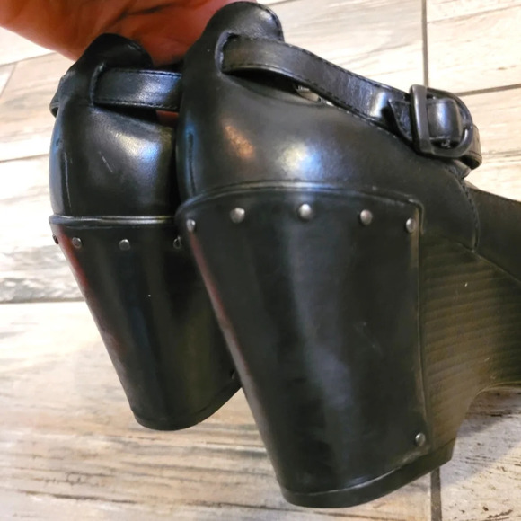 DANSKO Franka black leather wedge ankle strap studs heeled clogs casual W 10.5 - Picture 8 of 16